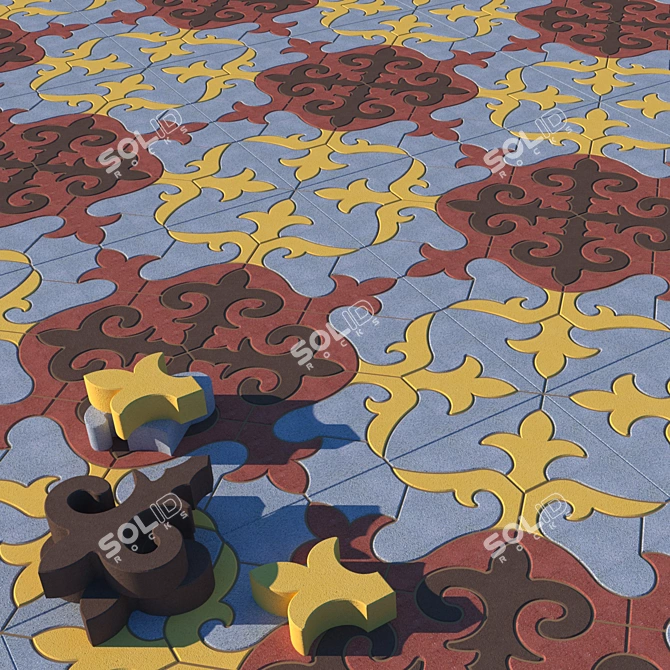 Kazakh Ornamental Paving Stones 3D model image 1