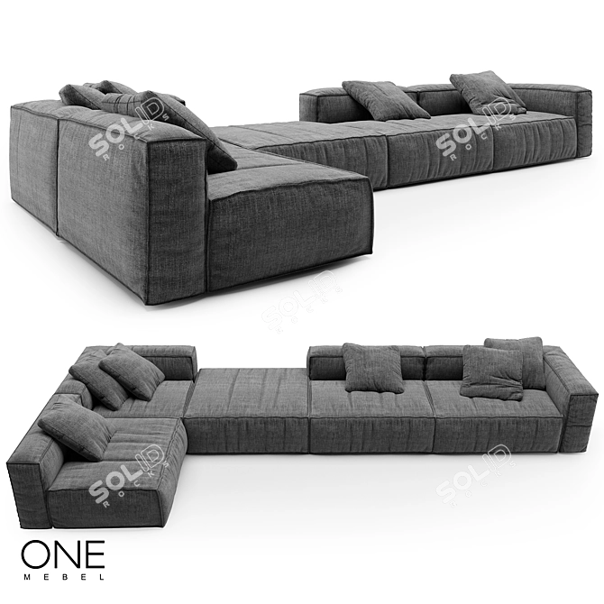 OM KRAFT 3: Wooden and Fabric Sofa 3D model image 3