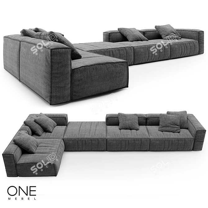 OM KRAFT 3: Wooden and Fabric Sofa 3D model image 4