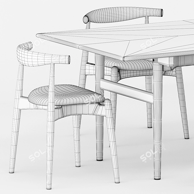 Elegant CH20 Elbow Chair & CH327 Dining Table by Carl Hansen 3D model image 3