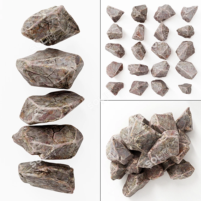 River Stone Splinter - Natural Rock for Decoration 3D model image 2