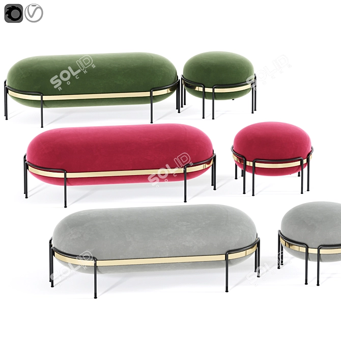 Elegant Ottoman Set for Vray & Corona 3D model image 2