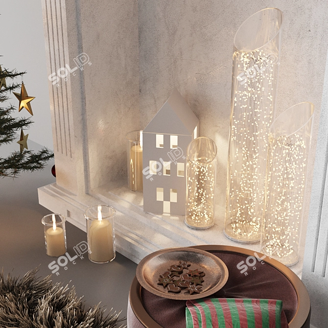 Festive Holiday Decor: Fireplace, Lights, Tree 3D model image 3