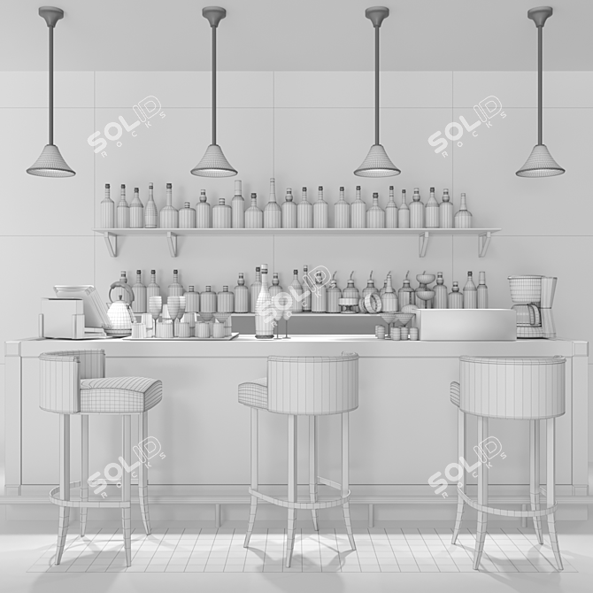Sleek Bar Counter Set: Alcohol, Cocktails, Lamp, Chair, Cash Desk, Coffee Maker 3D model image 2