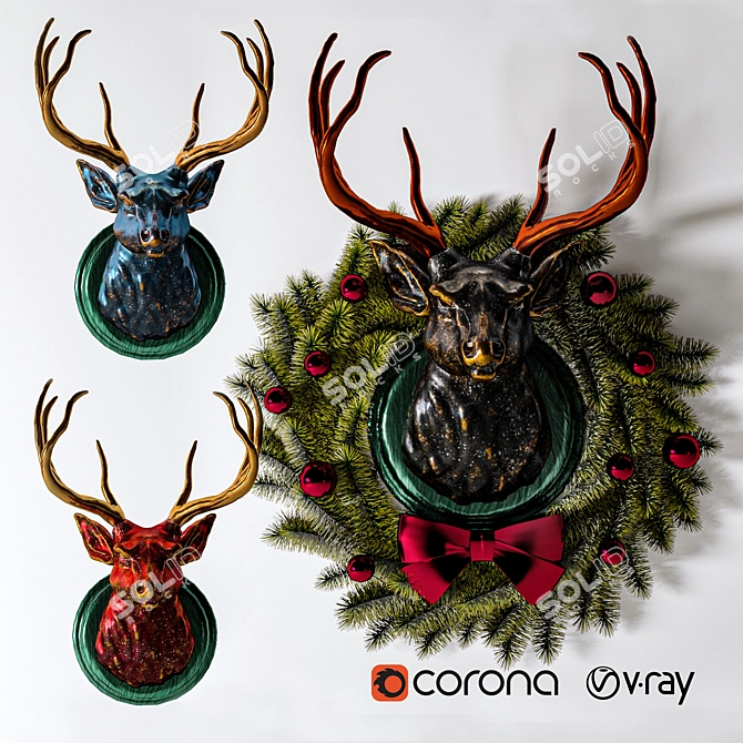 Festive Deer Christmas Decoration 3D model image 1