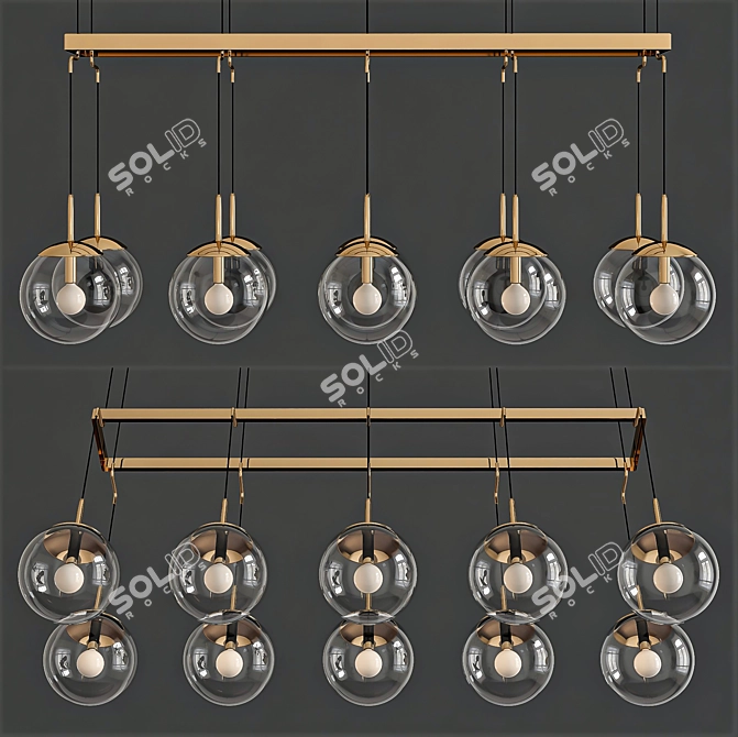 Antiqued Brass LED Linear Pendant 3D model image 1