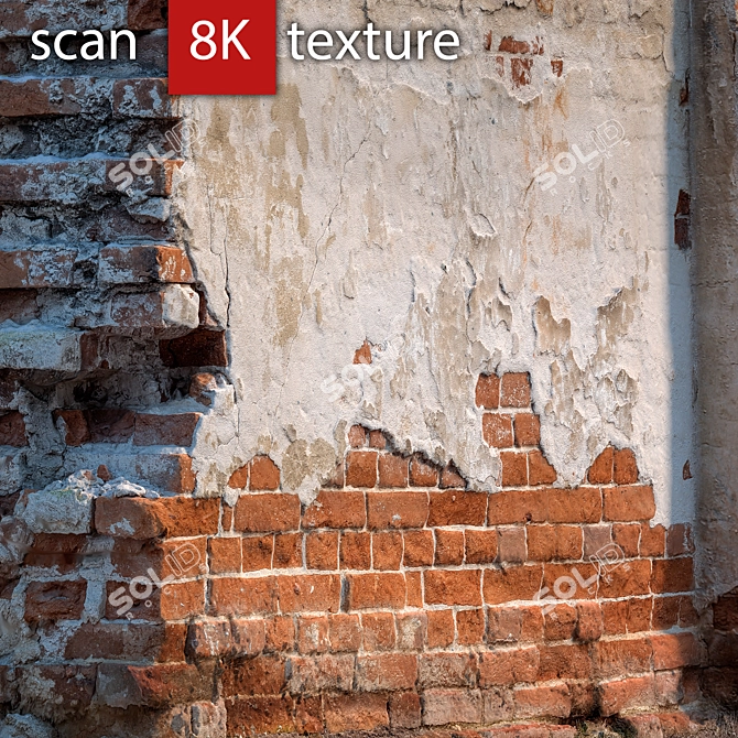 Destructed Brick Wall - High Resolution 8K Texture 3D model image 2