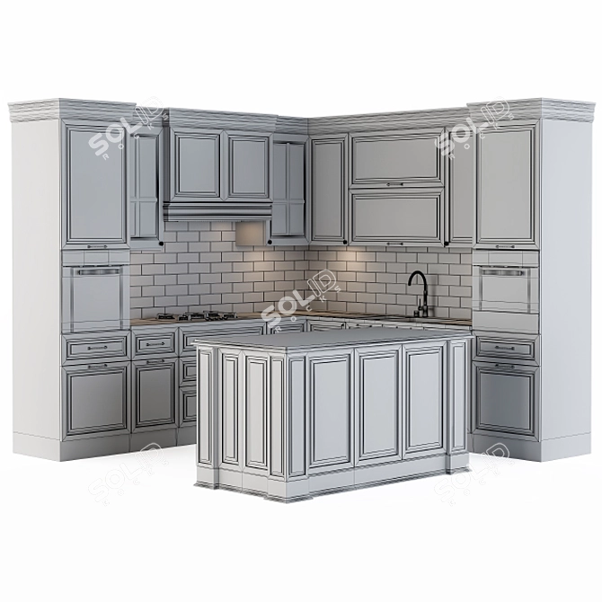 Sleek Black Kitchen Set 3D model image 2