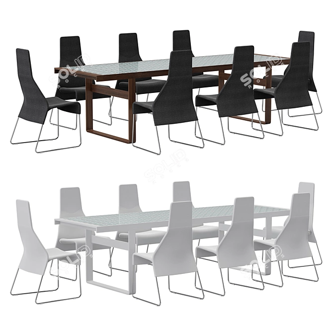 Sleek Lens Dining Table & Comfy Chair Set 3D model image 3