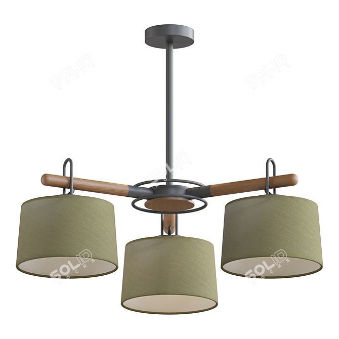 Scandinavian Style Wood and Fabric Chandelier 3D model image 1