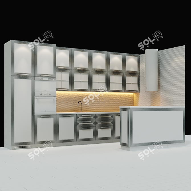 Kitchen_v10 Gas Cooktop, Oven, Microwave, Sink, Mixer, Extractor 3D model image 3