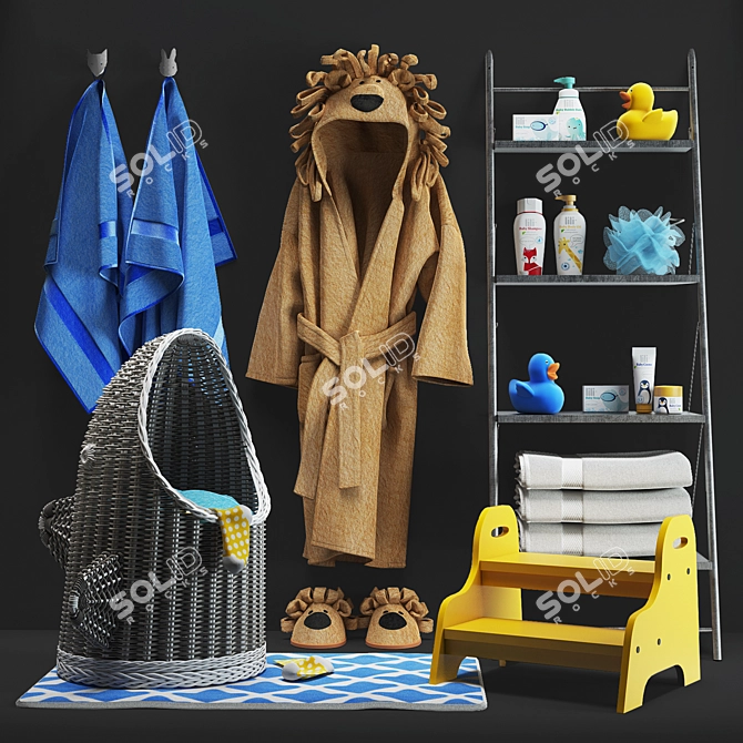 Shark Basket, Marlo Bath Mat, Kids' Animal Robe & Slippers, Yellow Trugen Step Stool 3D model image 1