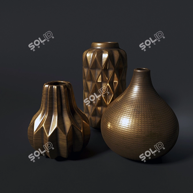 Golden Luxe Ceramic Vases 3D model image 1