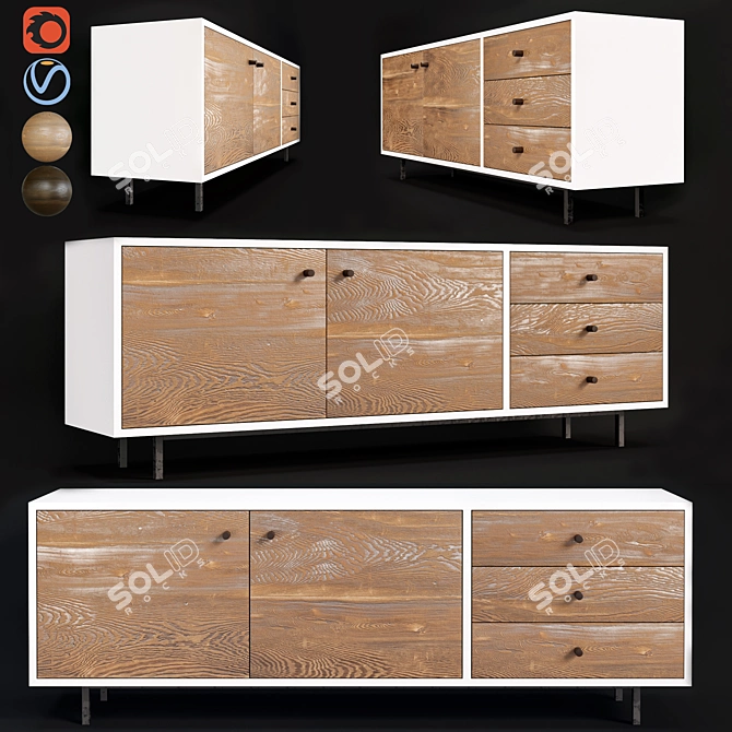 Modern Wood TV Table with Varying Height 3D model image 1