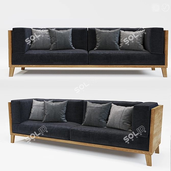 Modern Oak Linen Sofa Set 3D model image 1