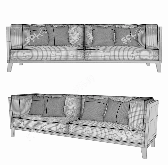 Modern Oak Linen Sofa Set 3D model image 2