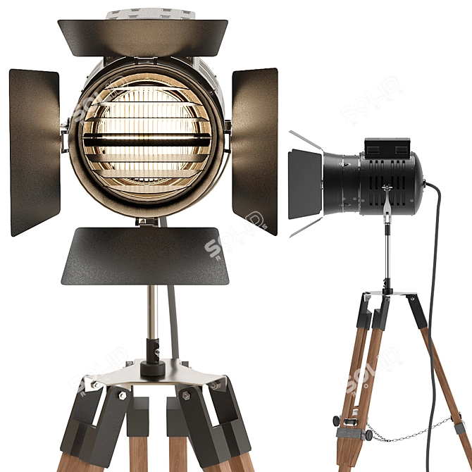 PBR Theater Lamp on Tripod 3D model image 2