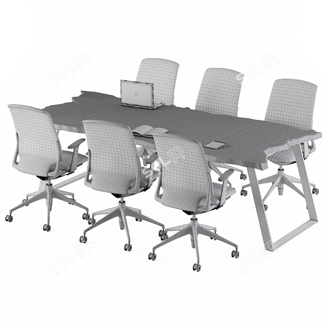 Natural Wood Meeting Table with Office Chair 3D model image 3