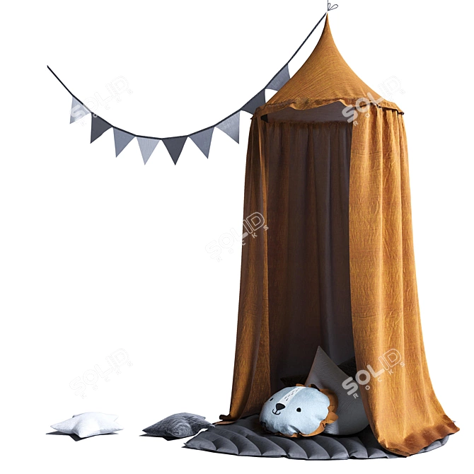 Children's Room Set: Mustard Play Mat & Hanging Canopy 3D model image 1