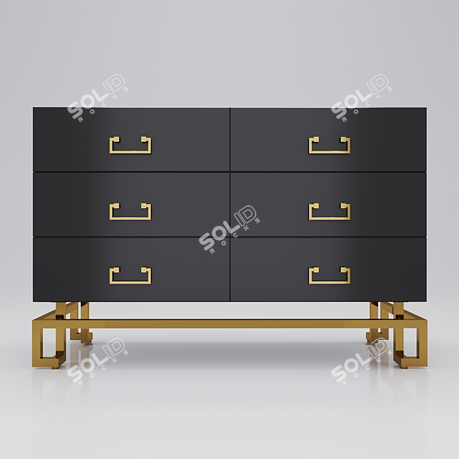 Sleek Black Metal-Leg Chest of Drawers 3D model image 1