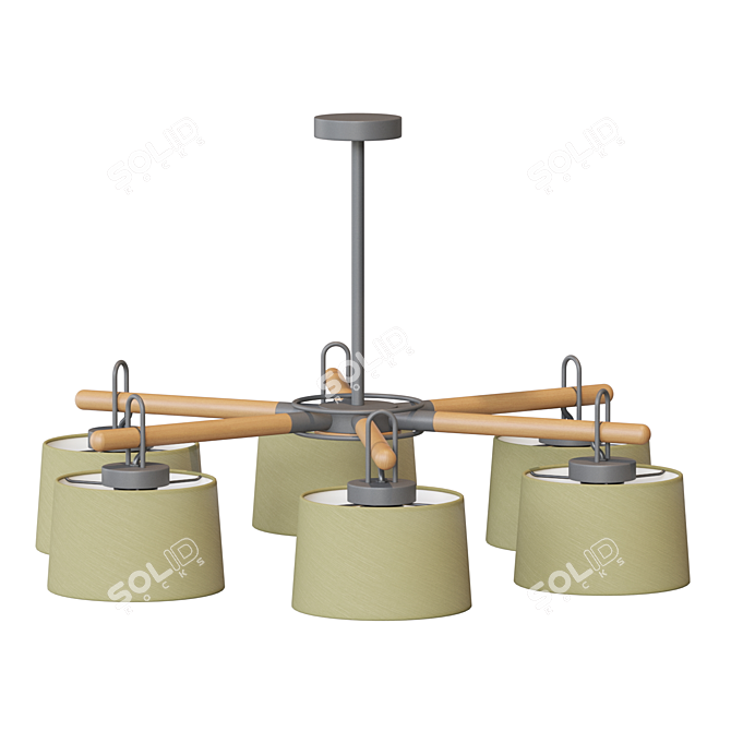 Scandinavian Style Wooden Beam Chandelier 3D model image 2