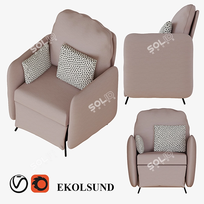 Cozy Recliner Sofa with Pillows 3D model image 1