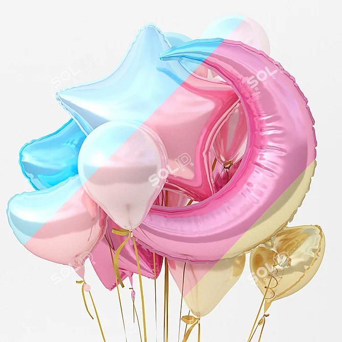 Colorful Helium Party Balloons 3D model image 1