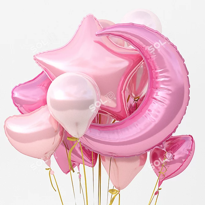 Colorful Helium Party Balloons 3D model image 2