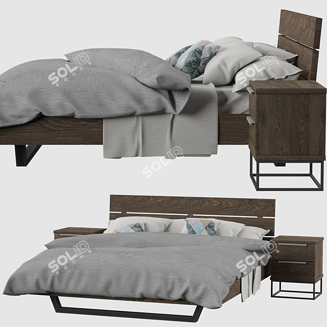 Article Taiga King Bed and Nightstand 3D model image 1