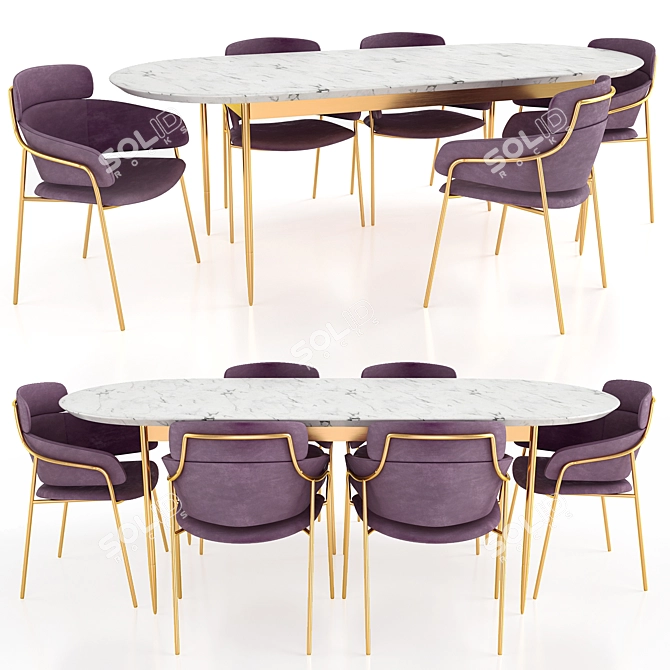 Elegant Strike Armchair & Bethan Gray Dining Table 3D model image 1