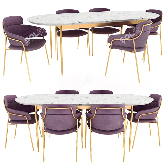 Elegant Strike Armchair & Bethan Gray Dining Table 3D model image 4