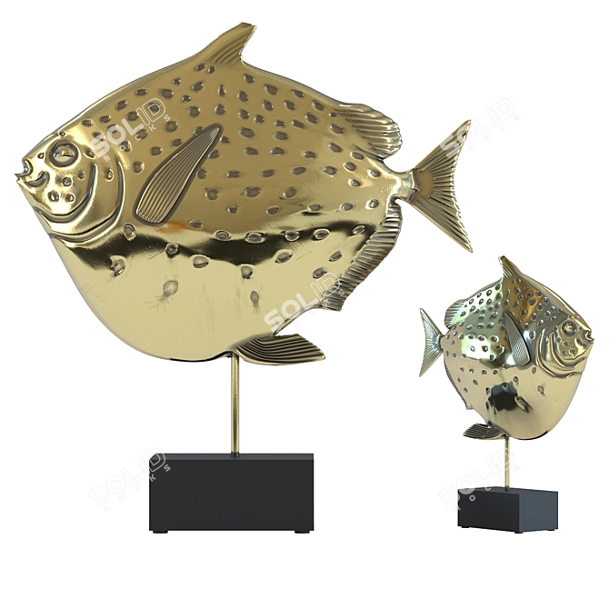 Golden Moonfish Sculpture - Elegant and Eye-Catching 3D model image 1