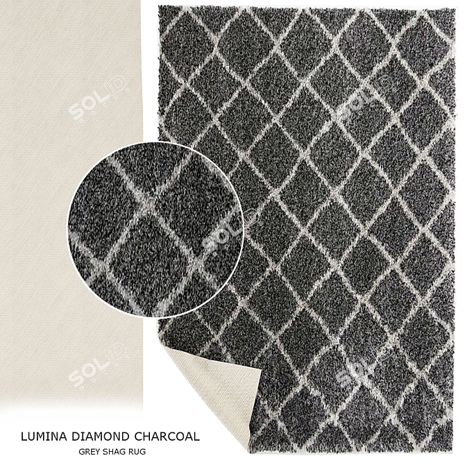 Diamond Charcoal Gray Shag Rug 3D model image 1