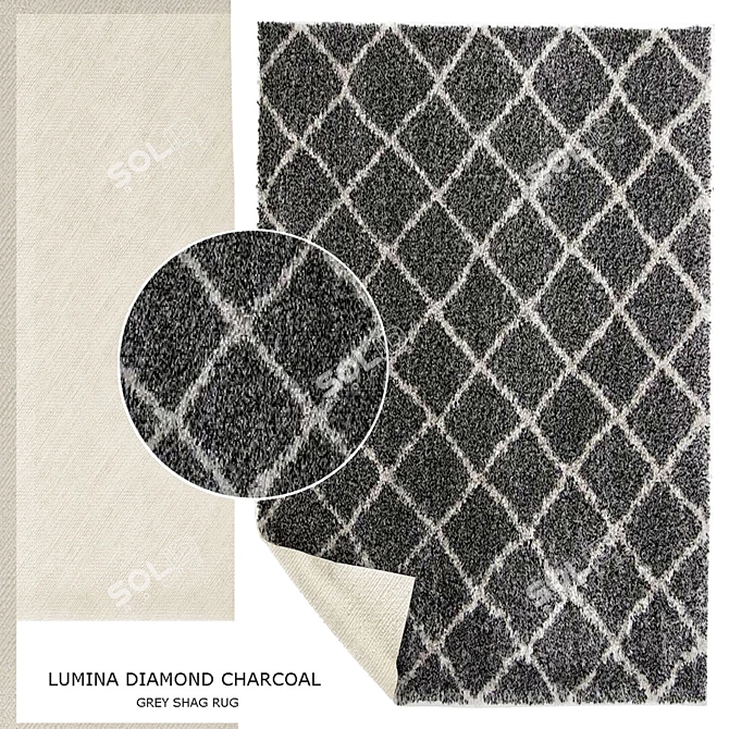 Diamond Charcoal Gray Shag Rug 3D model image 2