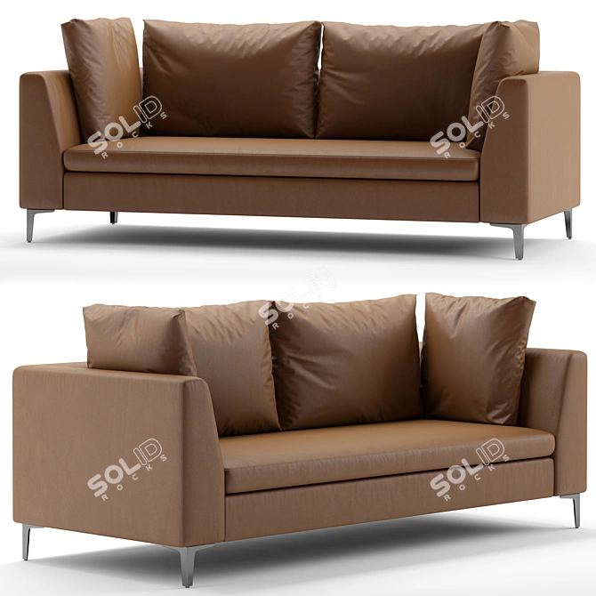 Denelli Charles Leather Sofa: Sleek and Sophisticated 3D model image 1