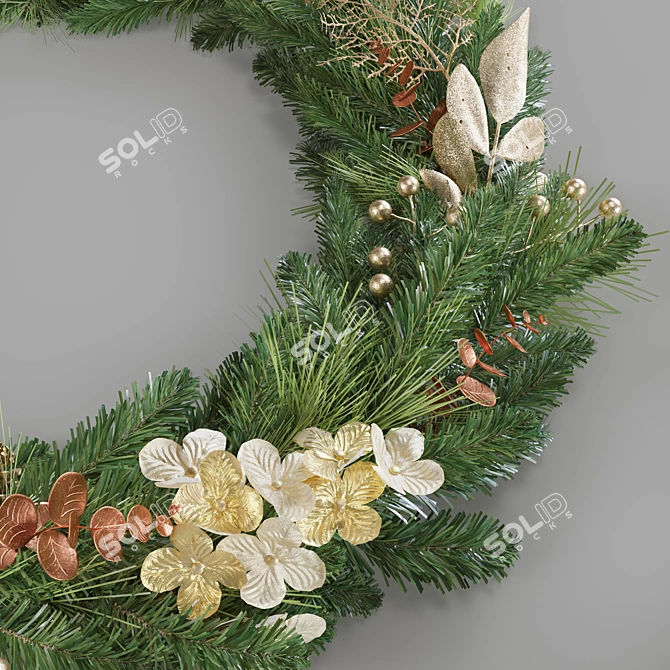 Golden Hydrangea Christmas Garland: Festive Holiday Decor 3D model image 2