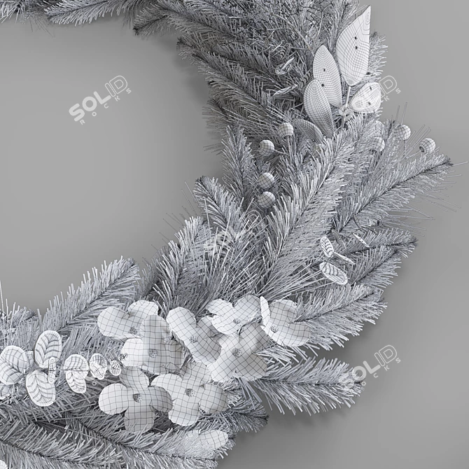 Golden Hydrangea Christmas Garland: Festive Holiday Decor 3D model image 3