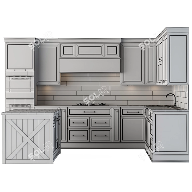 Modern Black Wood Kitchen 3D model image 3