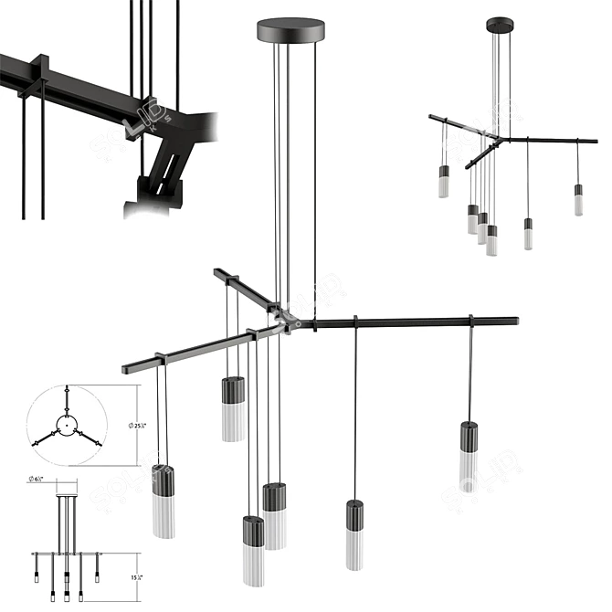 Modern Tri Bar Pendant Light 3D model image 1