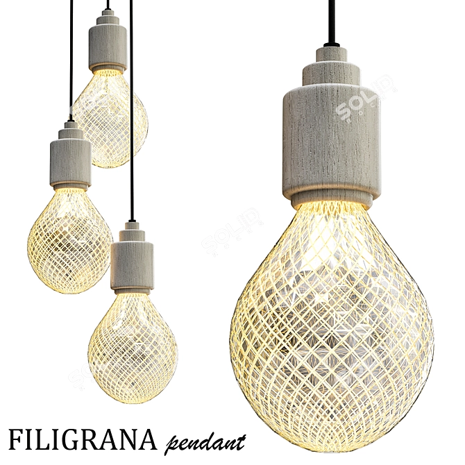 Elegant Filigrana Pendant: Illuminate with Style! 3D model image 1