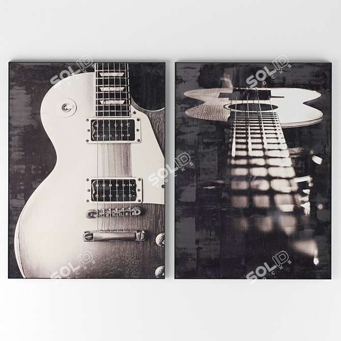 Encaustic Guitar Photo: Sleek Monochrome Art 3D model image 1