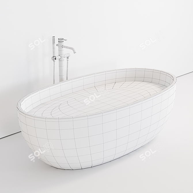 Sleek Bull Solid Surface Bathtub 3D model image 5