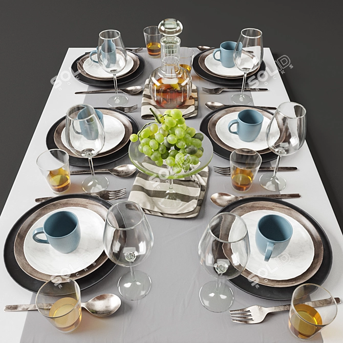 Title: Elegant Tableware Set 3D model image 1