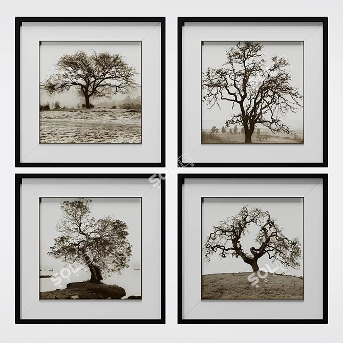 Modern Black Frame Tree Art 3D model image 1