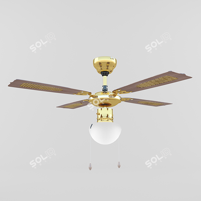 EGLO Tiggano Chandelier Fan - Modern Ceiling Light with Antique Brass and Wood Finishes 3D model image 1