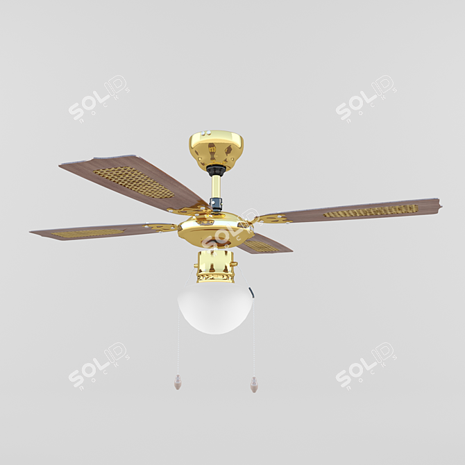 EGLO Tiggano Chandelier Fan - Modern Ceiling Light with Antique Brass and Wood Finishes 3D model image 2