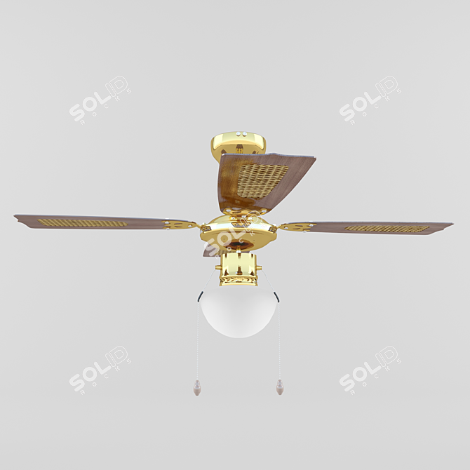 EGLO Tiggano Chandelier Fan - Modern Ceiling Light with Antique Brass and Wood Finishes 3D model image 3