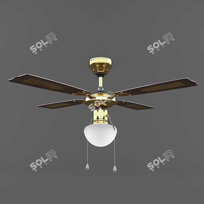 EGLO Tiggano Chandelier Fan - Modern Ceiling Light with Antique Brass and Wood Finishes 3D model image 4