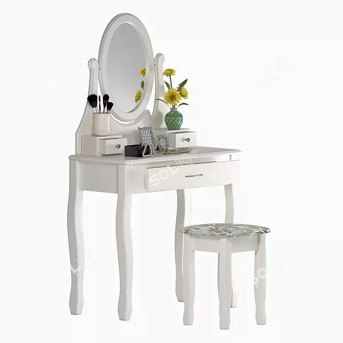 Modern White Dresser Set 3D model image 1
