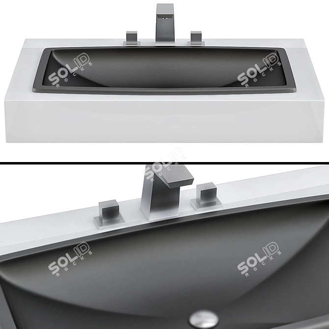 Black Rectangular Drop-in Bathroom Sink 3D model image 1